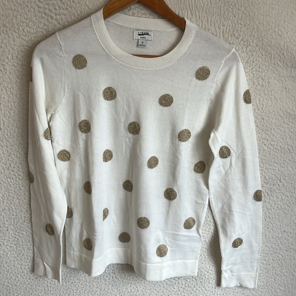 J Crew Metallic dot‎ Teddie sweater Womens Small Ivory - Picture 1 of 8